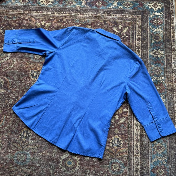 Blue 100% Cotton Ralph Lauren Polo Three-Quarter Sleeve Button-Up - Prep Style - Picture 7 of 8